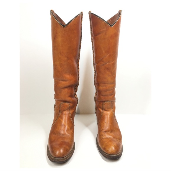 CAPEZIO True Vintage 70’s Yellow Golden Tan Leather Western Boho Tall Boot - Picture 6 of 16